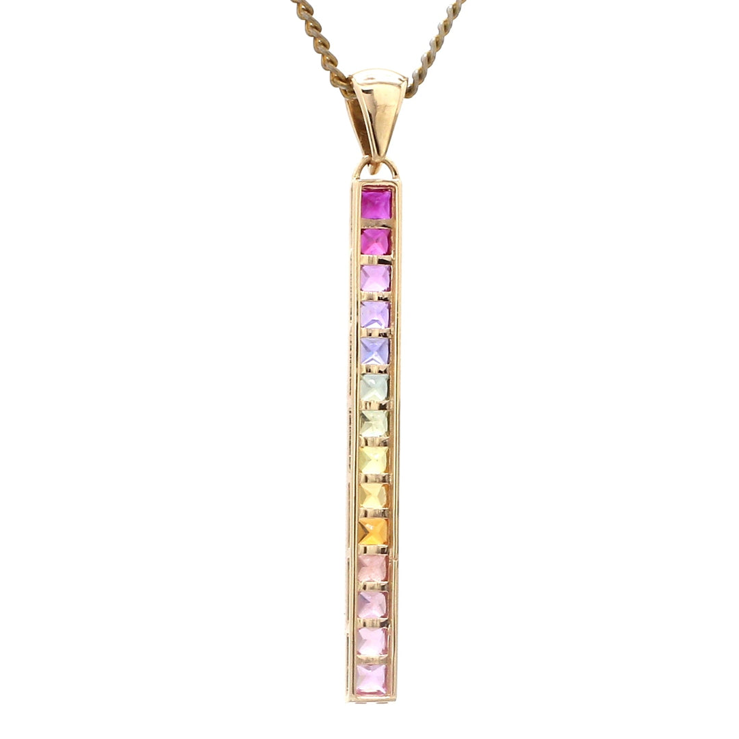 Rainbow Sapphire Vertical Bar Pendant - qivii