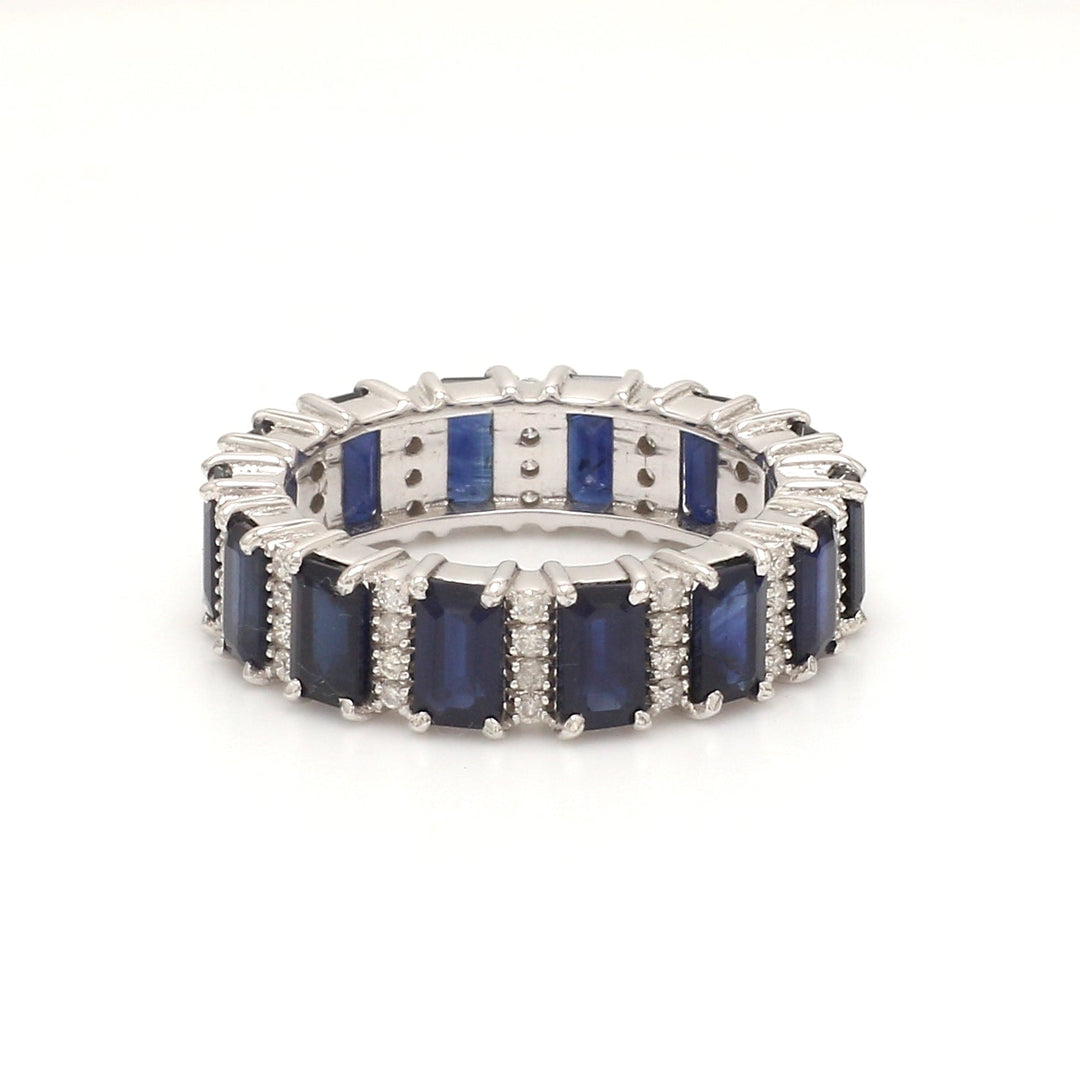 Blue Sapphire and Diamond Alternate Ring - qivii