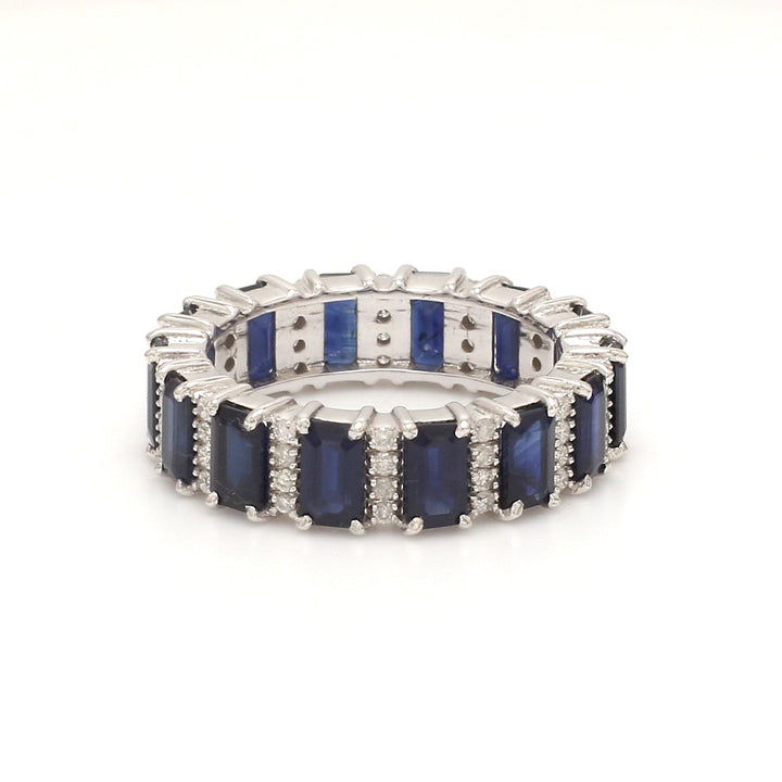 Blue Sapphire and Diamond Alternate Ring - qivii