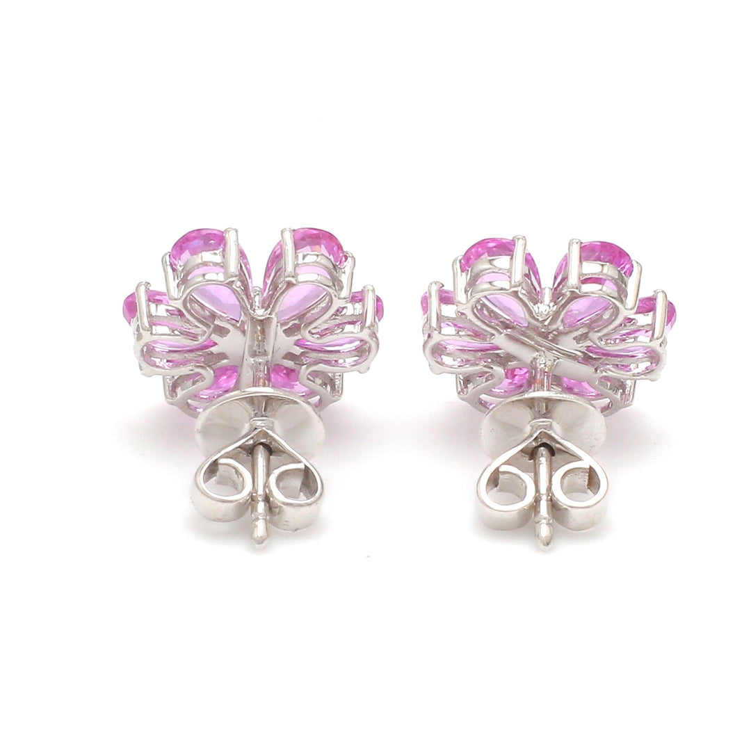 Pink Sapphire Diamond Flower Earrings Studs - qivii