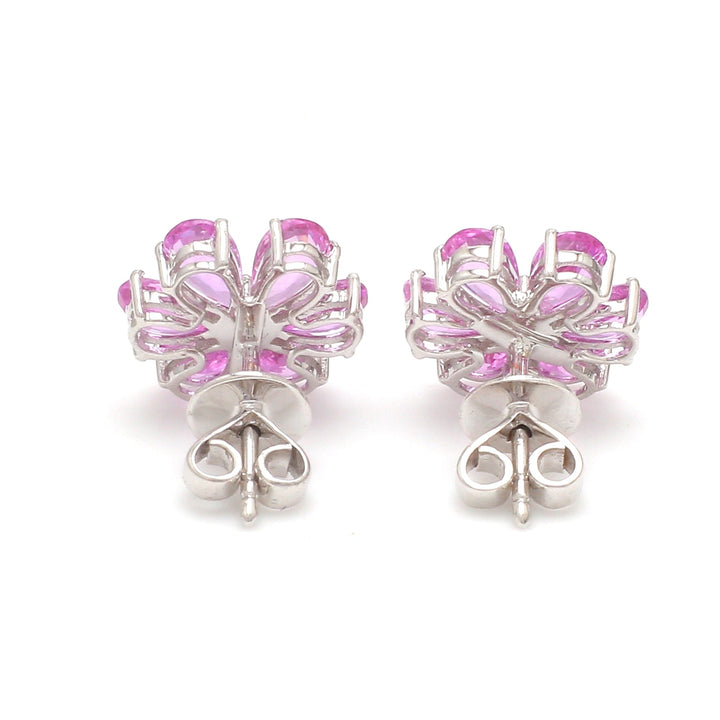 Pink Sapphire Diamond Flower Earrings Studs - qivii
