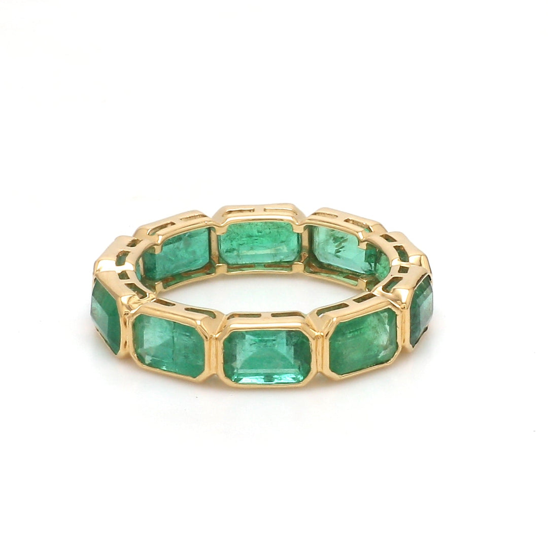 Emerald Octagon Horizontal Bezel Set Ring - qivii