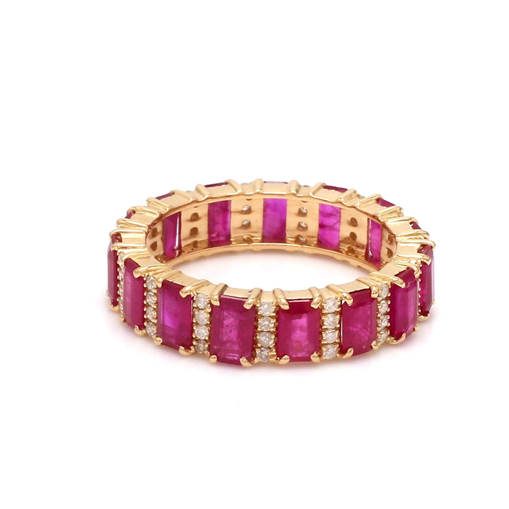 Real Ruby Diamond Emerald Cut Eternity Band Ring - qivii