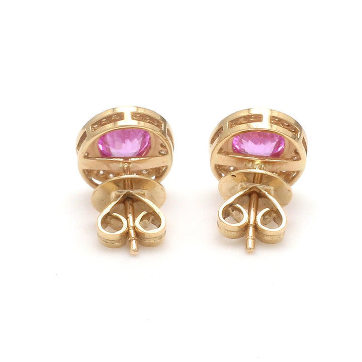 Pink Sapphire Bezel Set Oval Shape Diamond Studs - qivii