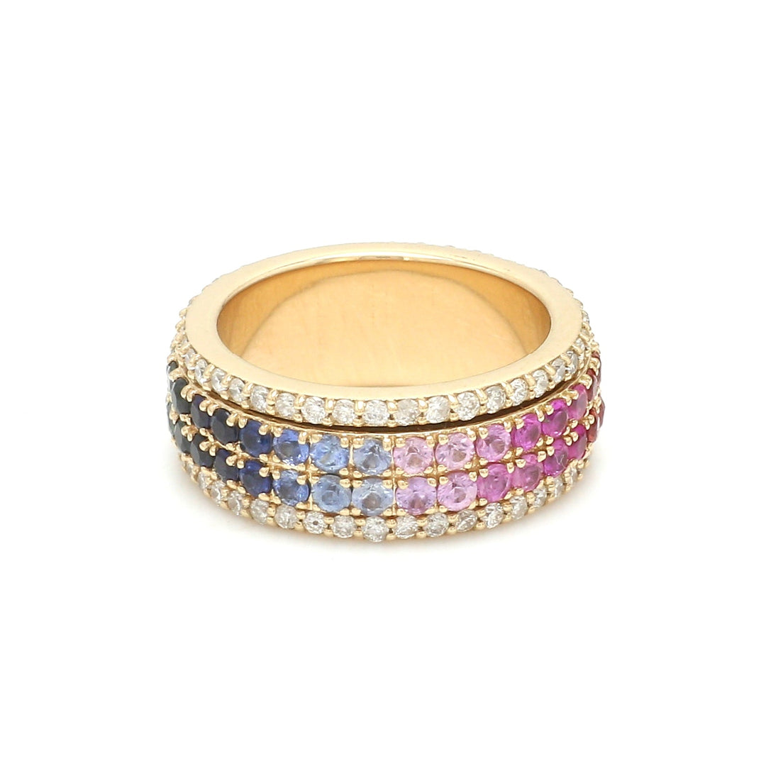 Rainbow Sapphire Round Spinner Ring - qivii