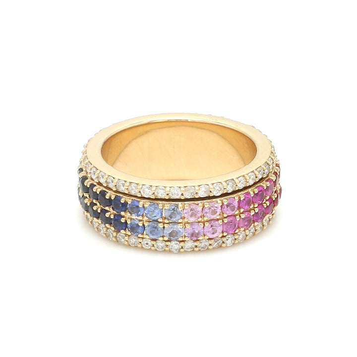 Rainbow Sapphire Round Spinner Ring - qivii