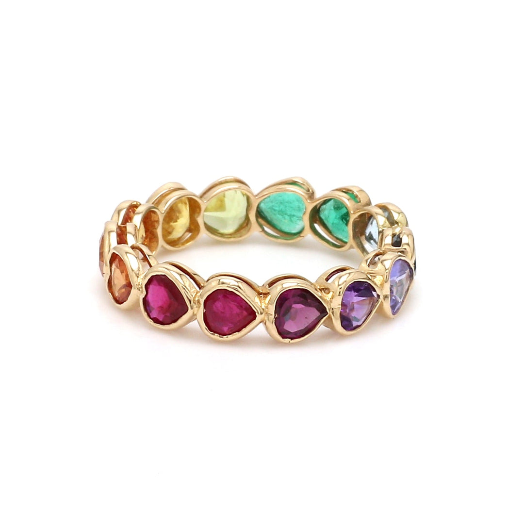 Rainbow Gemstone Heart Bezel Set Ring - qivii