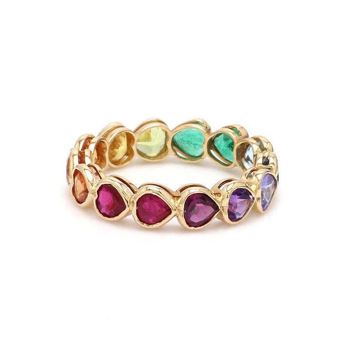 Rainbow Gemstone Heart Bezel Set Ring - qivii