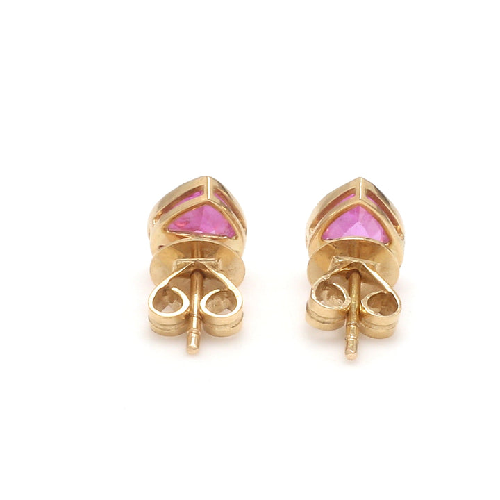 Pink Sapphire Pear Shape Bezel Set Studs - qivii