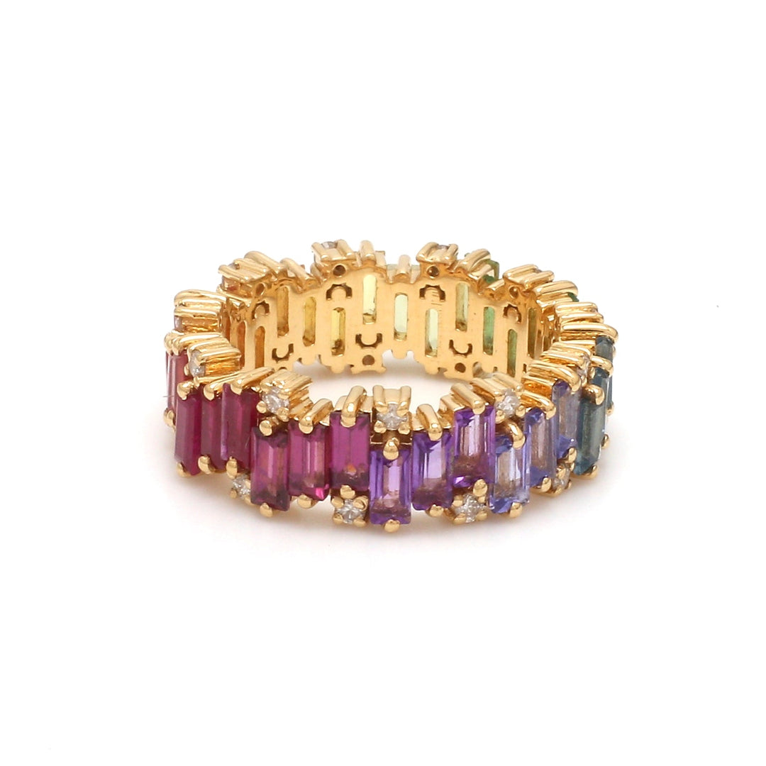 Rainbow Gemstone and Diamond Zig Zag Ring - qivii
