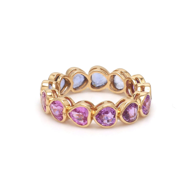Blue Pink Purple Sapphire Heart Cut Ombre Eternity Band Ring - qivii