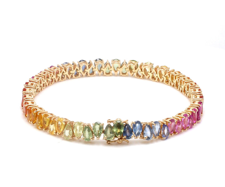 Rainbow Sapphire Pear Upside Down Tennis Bracelet - qivii