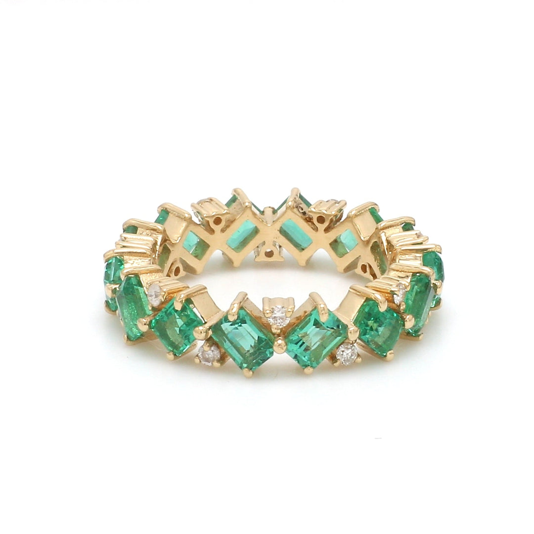 Emerald and Diamond Octagon Diagonal Ring - qivii