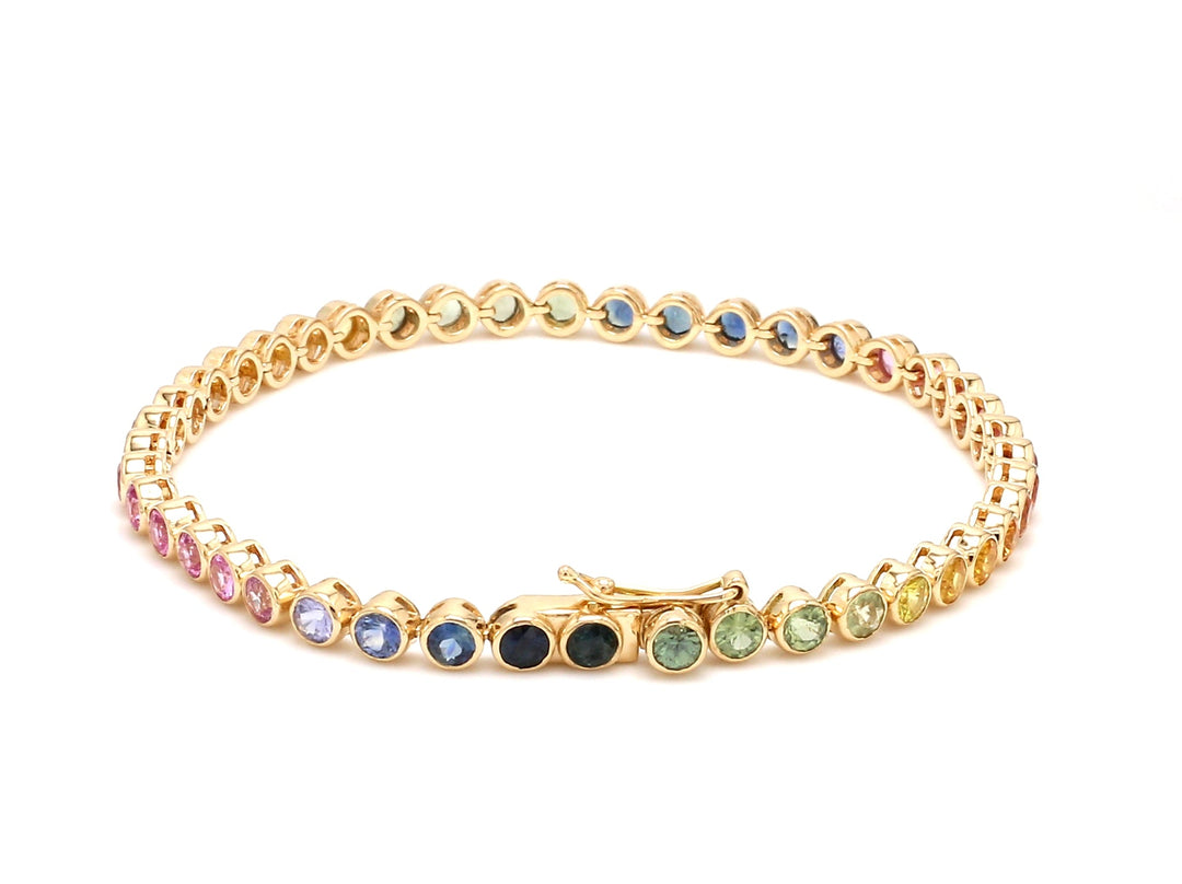Rainbow Sapphire Round Bezel Set Bracelet - qivii