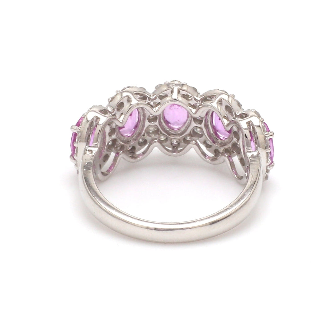 Pink Sapphire Oval Diamond Five Stone Ring - qivii