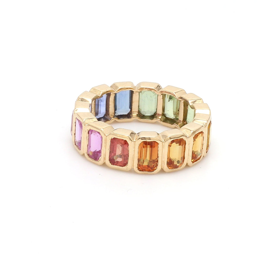 Rainbow Sapphire Octagon Bezel Set Ring - qivii