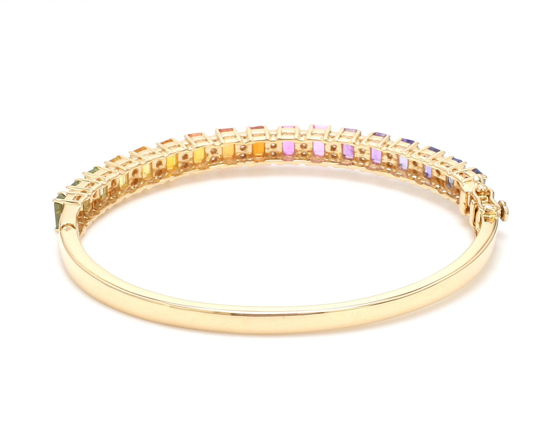 Rainbow Sapphire Emerald Cut and Diamond Bangle - qivii