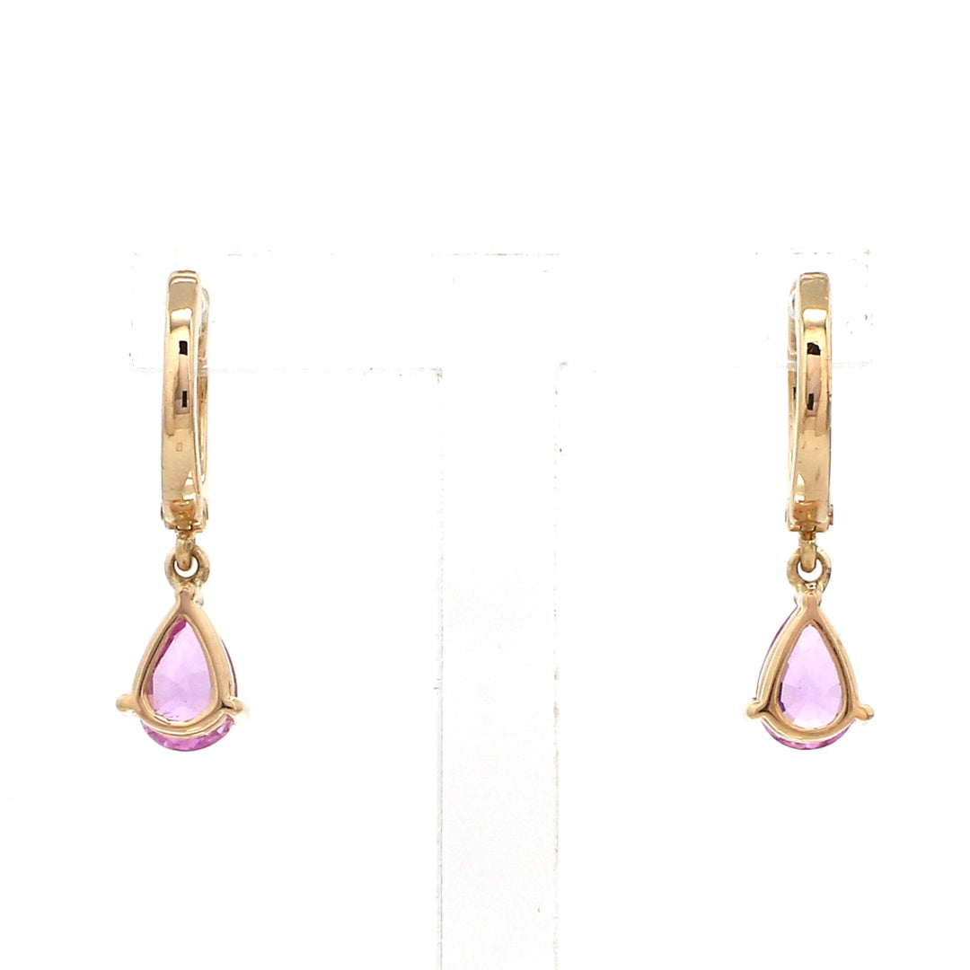 Pink Sapphire Pear Diamond Mini Huggies Earrings - qivii