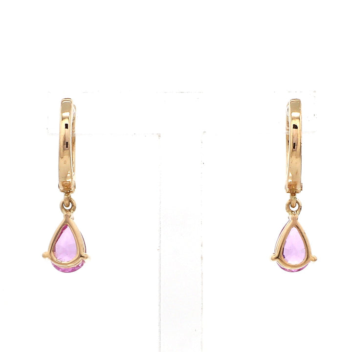 Pink Sapphire Pear Diamond Mini Huggies Earrings - qivii