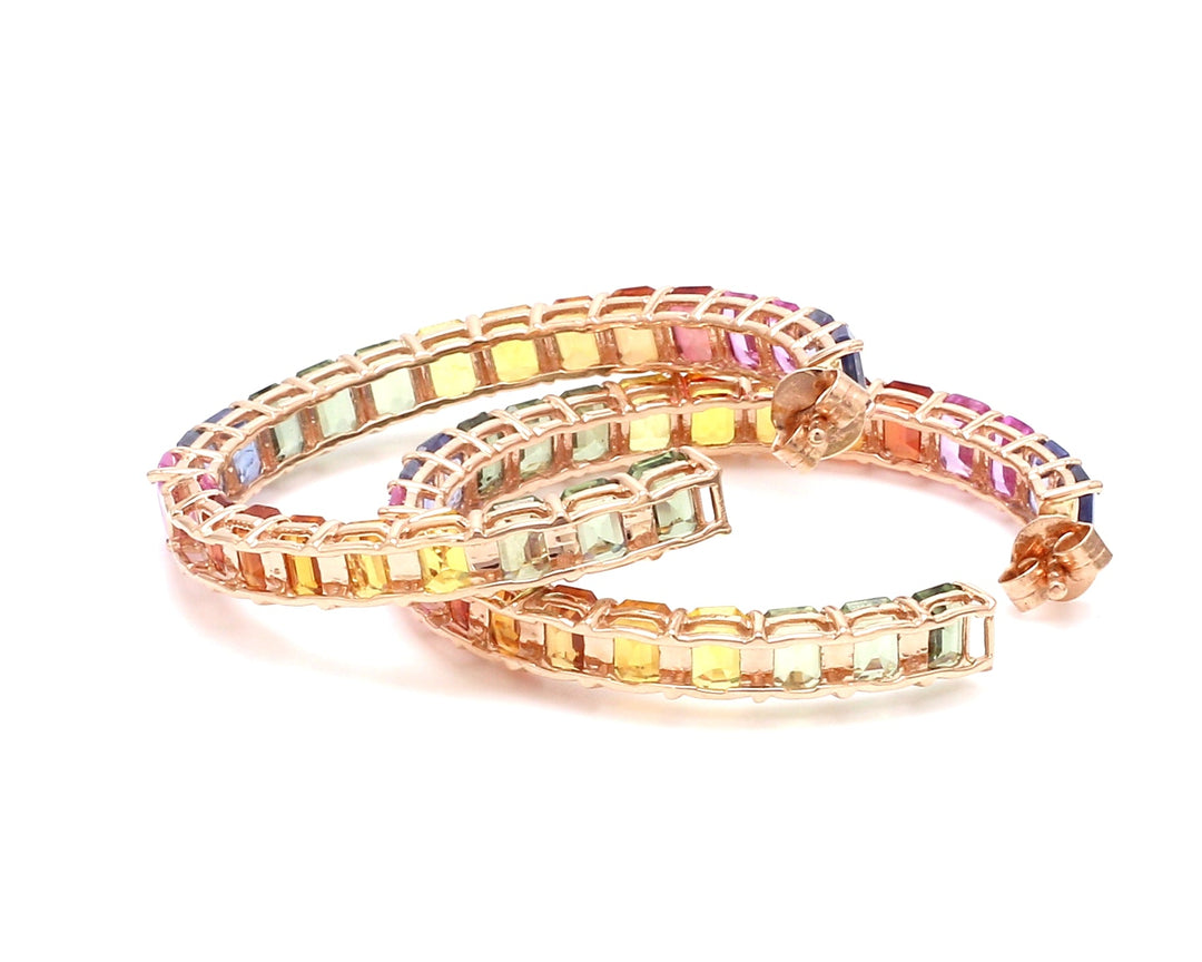 Rainbow Sapphire Big Emerald Cut Hoops - qivii