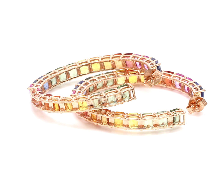 Rainbow Sapphire Big Emerald Cut Hoops - qivii