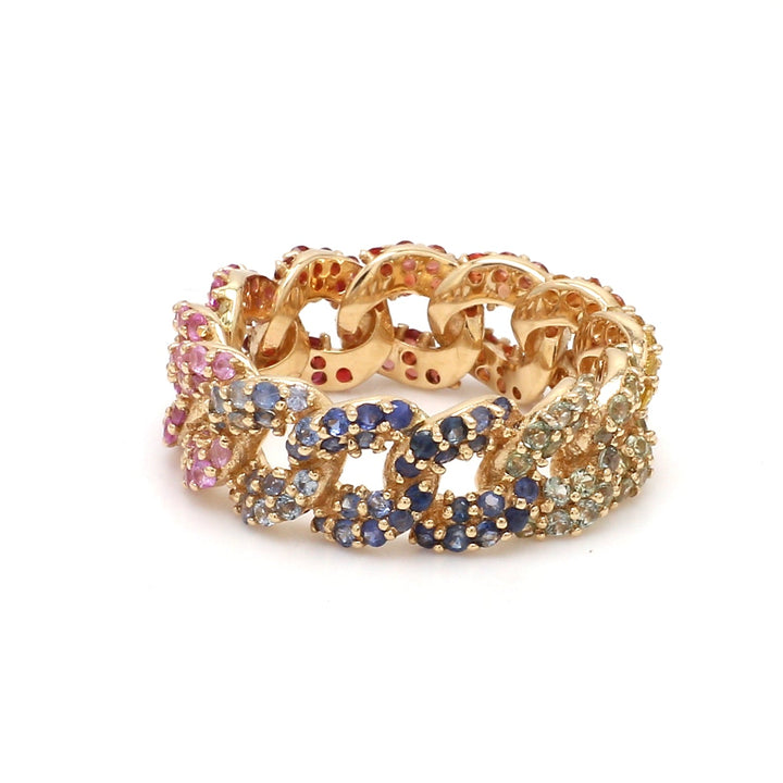 Rainbow Sapphire Cuban Chain Ring - qivii