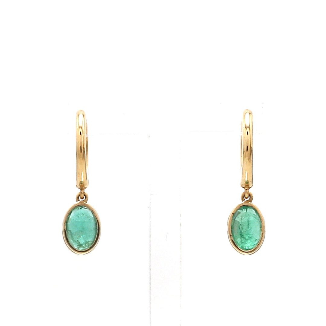 Emerald Oval Bezel Set Mini Earrings - qivii