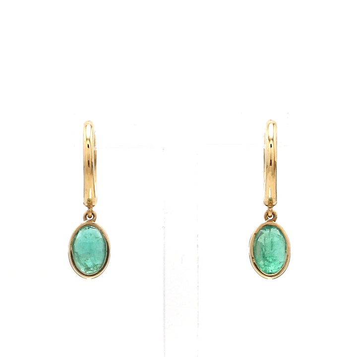 Emerald Oval Bezel Set Mini Earrings - qivii