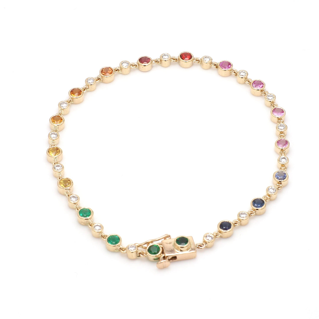 Rainbow Sapphire Round Diamond Link Chain Bracelet - qivii