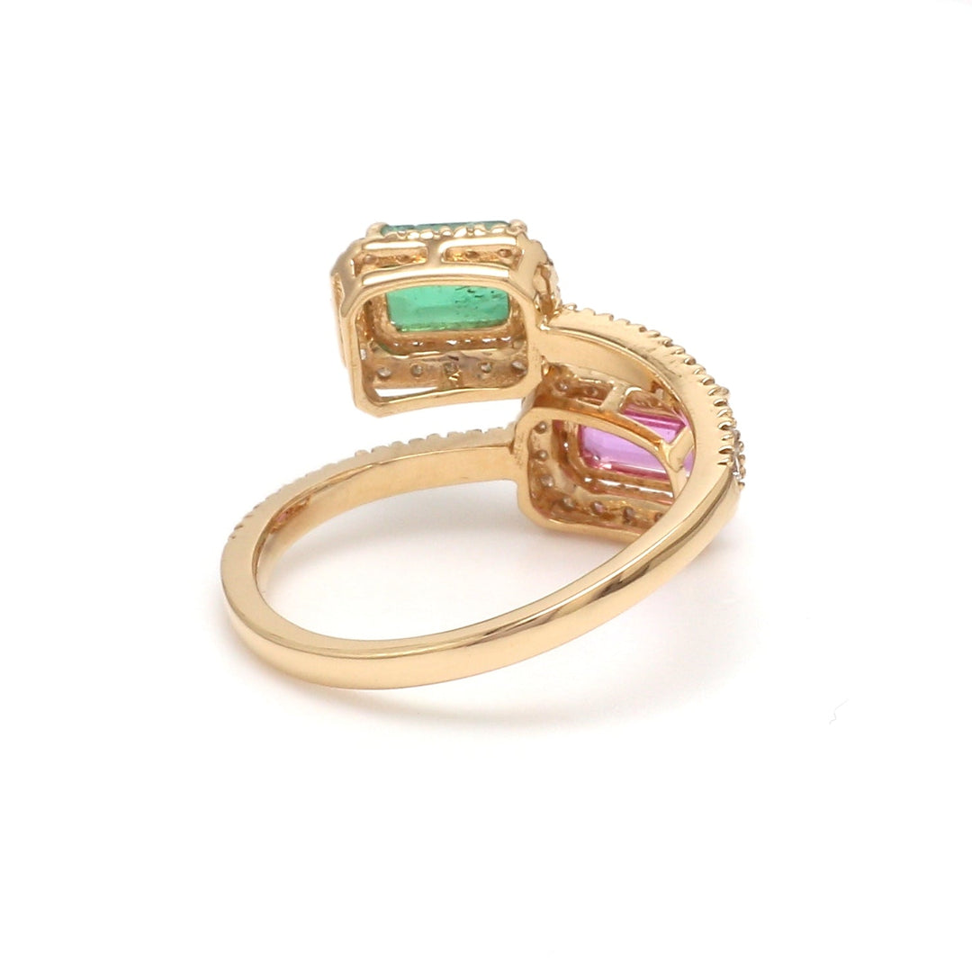 Emerald and Pink Sapphire Octagon Two Stone Ring - qivii