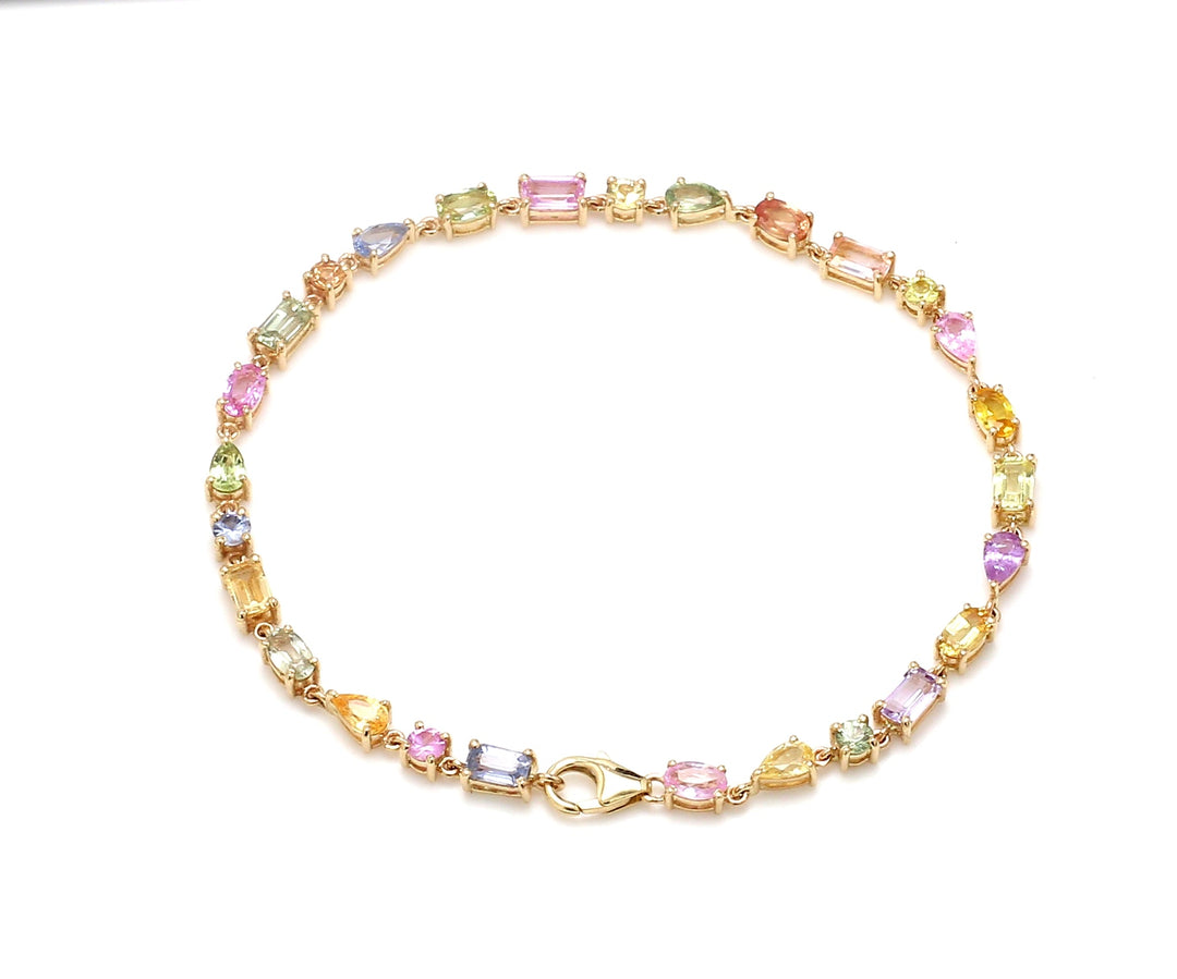 Rainbow Sapphire Pastel Shade Mix Shape Tennis Bracelet - qivii