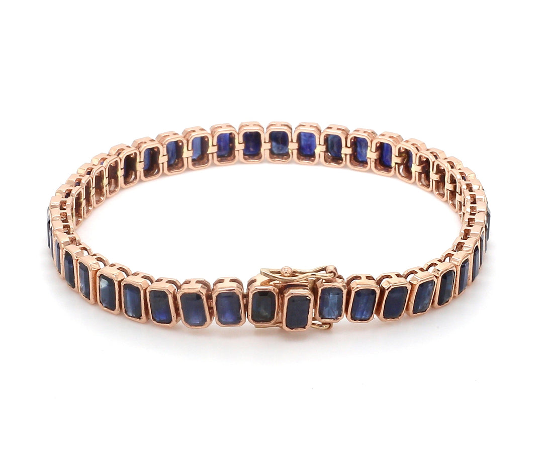 Blue Sapphire Emerald Cut Bezel Set Tennis Bracelet - qivii