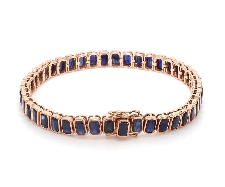 Blue Sapphire Emerald Cut Bezel Set Tennis Bracelet - qivii