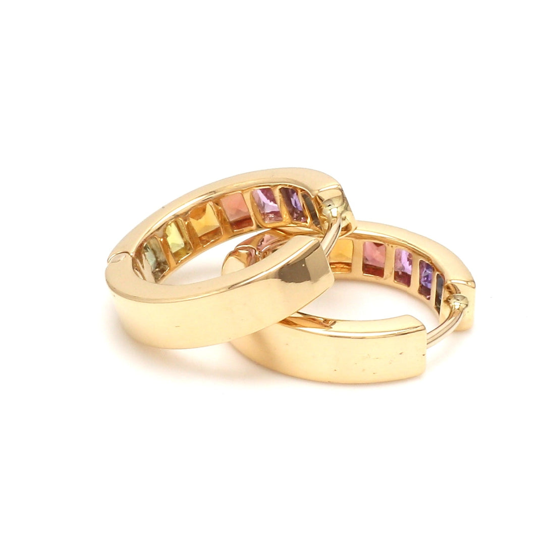 Rainbow Sapphire Princess Cut Mini Hoops Earring - qivii