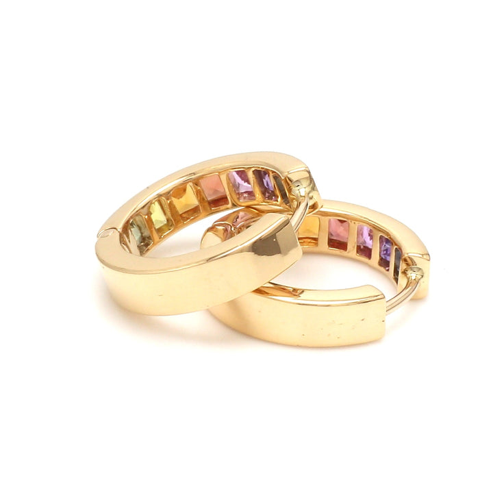 Rainbow Sapphire Princess Cut Mini Hoops Earring - qivii