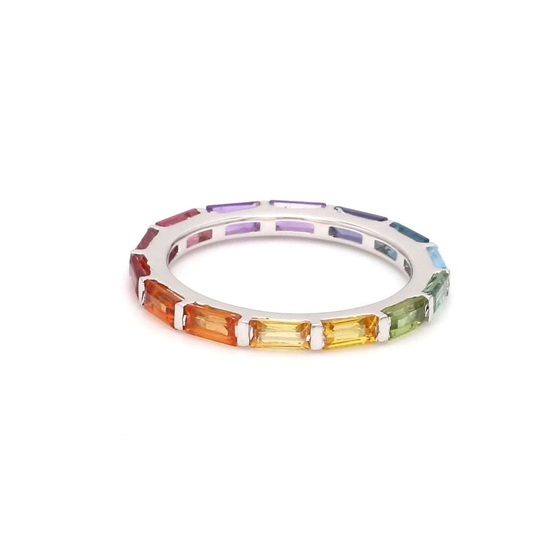 Rainbow Gemstone Horizontal Baguette Ring - qivii