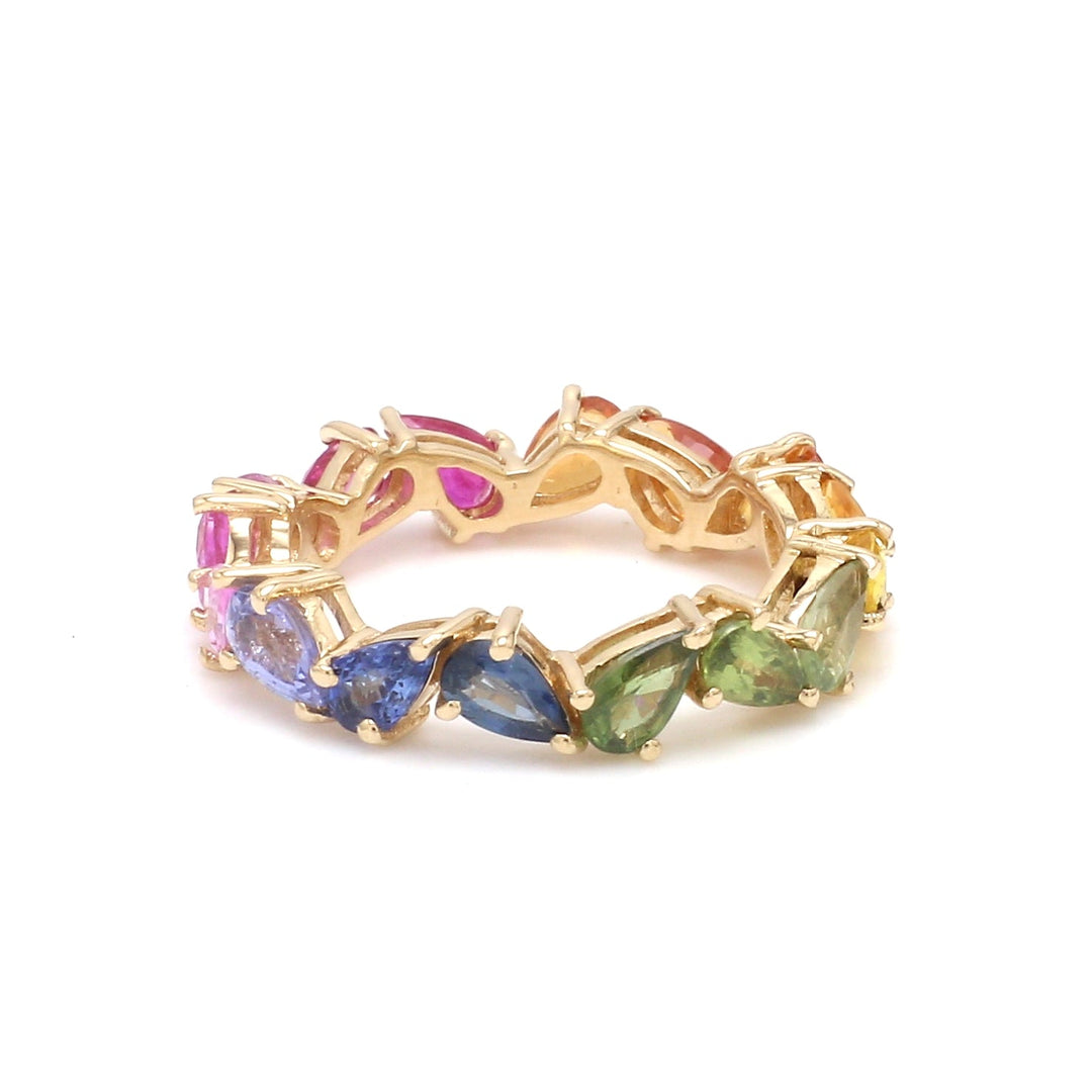 Rainbow Sapphire Pear Zig Zag Ring - qivii