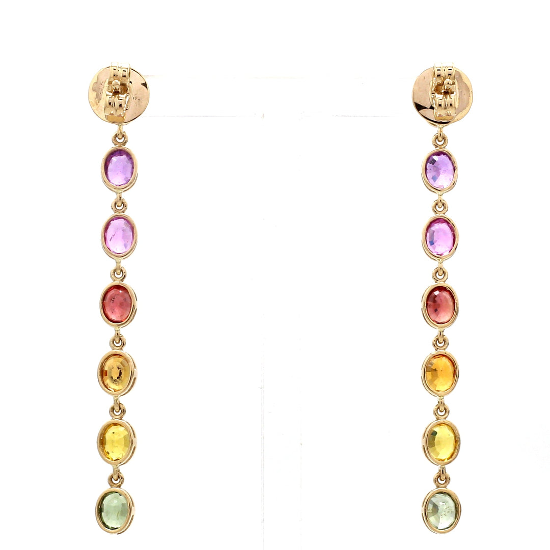 Rainbow Sapphire Bezel Set Oval Link Earrings - qivii