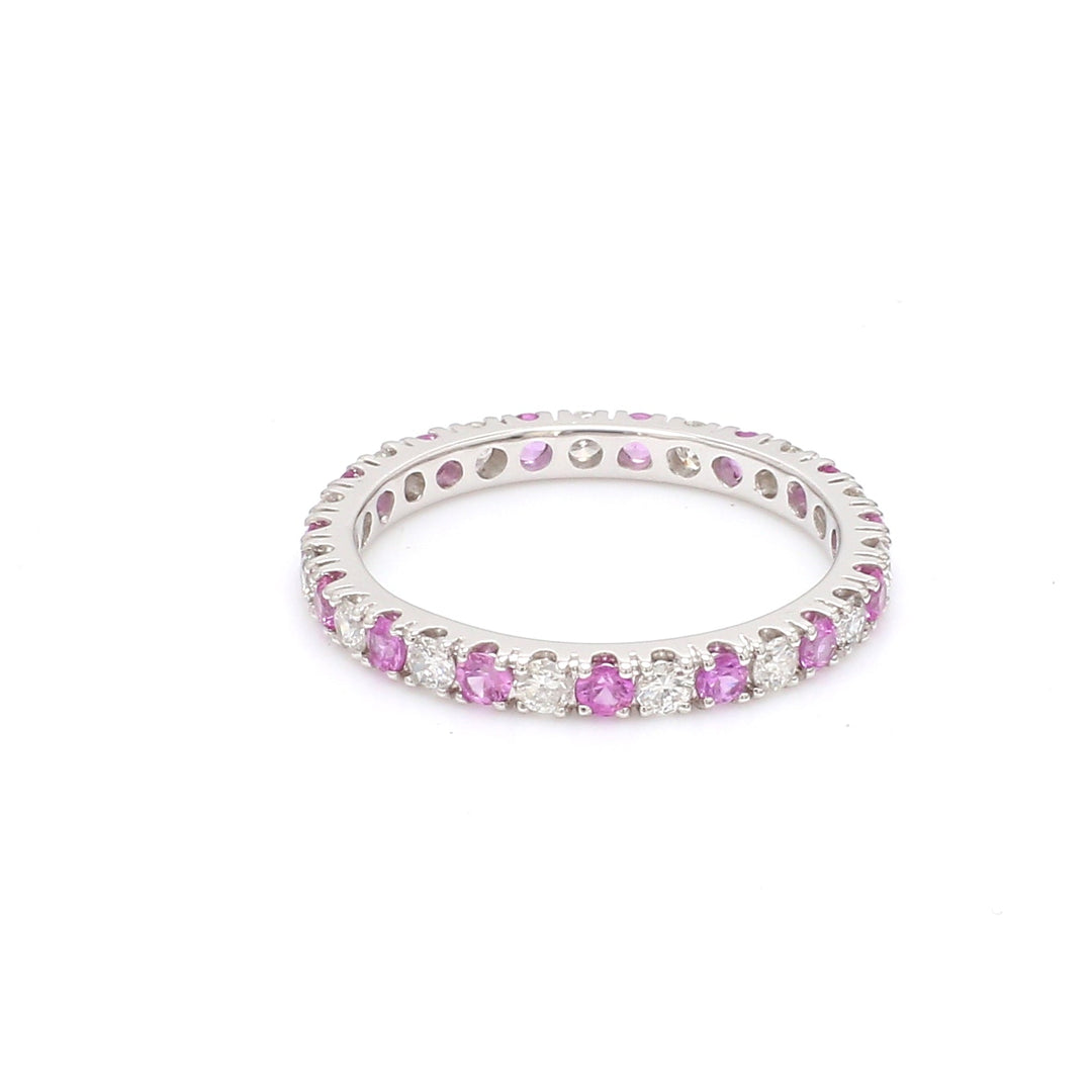 Pink Sapphire Round Alternate Diamond Ring - qivii