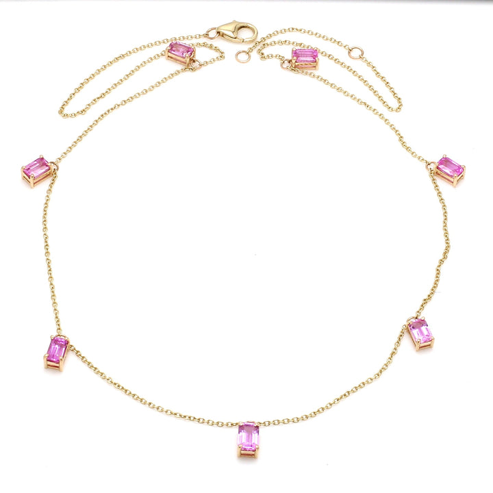 Pink Sapphire Emerald Cut Chain Necklace - qivii
