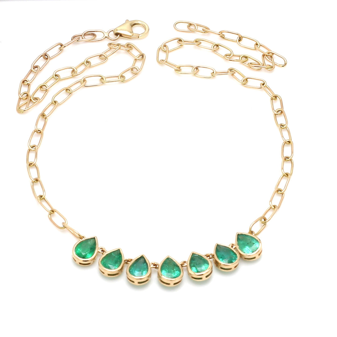 Emerald Pear Bezel Set Paperclip Chain Necklace - qivii