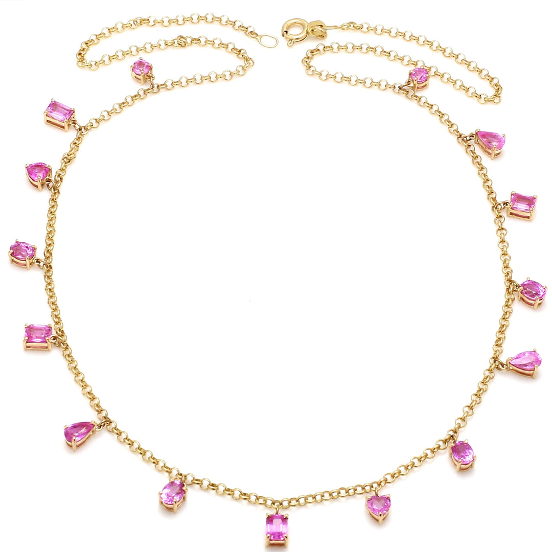 Pink Sapphire Mix Shape Link Chain Necklace - qivii