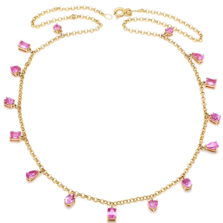 Pink Sapphire Mix Shape Link Chain Necklace - qivii