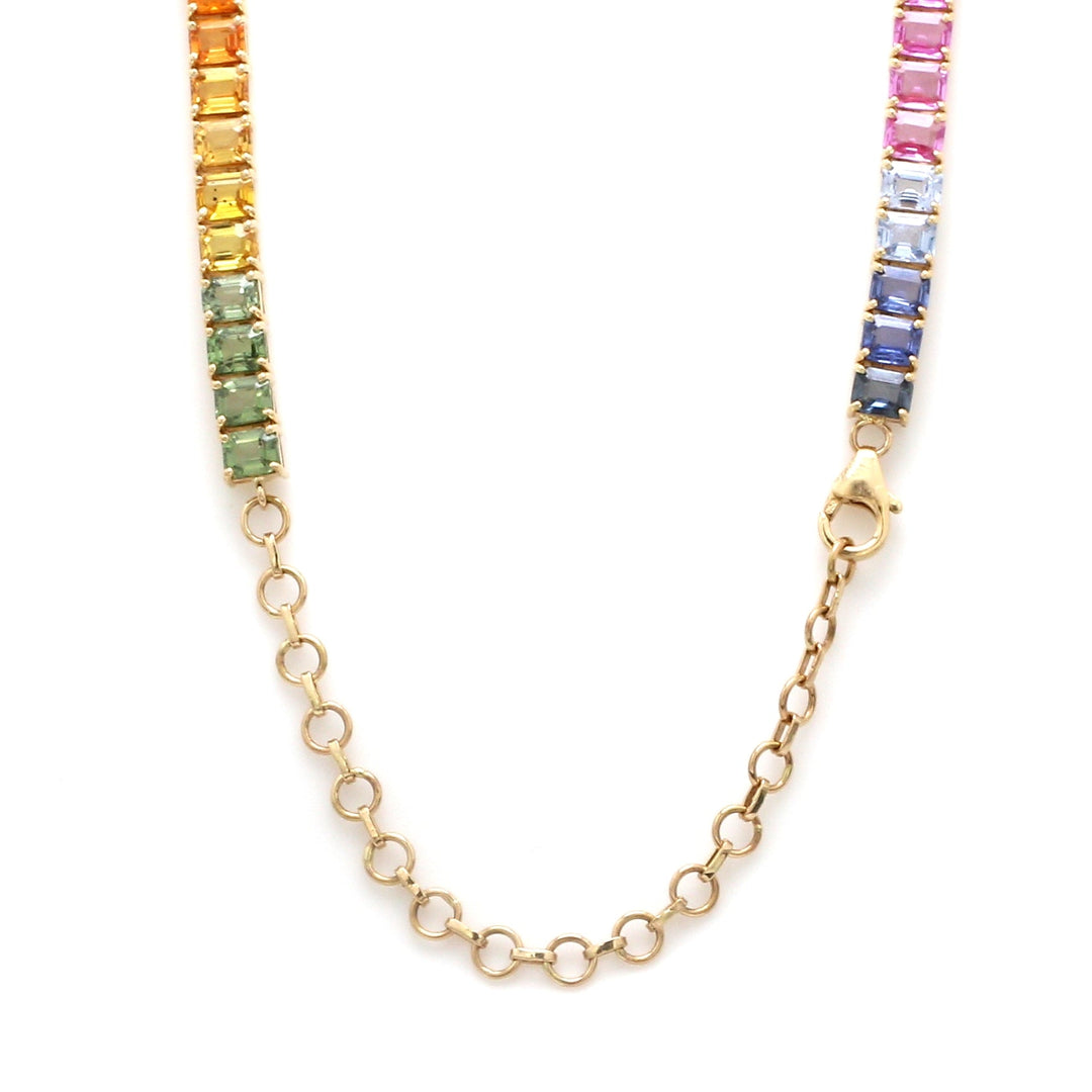 Rainbow Sapphire Emerald Cut Tennis Necklace - qivii