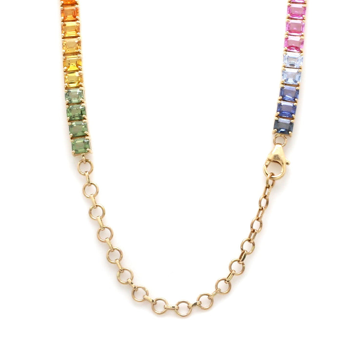 Rainbow Sapphire Emerald Cut Tennis Necklace - qivii