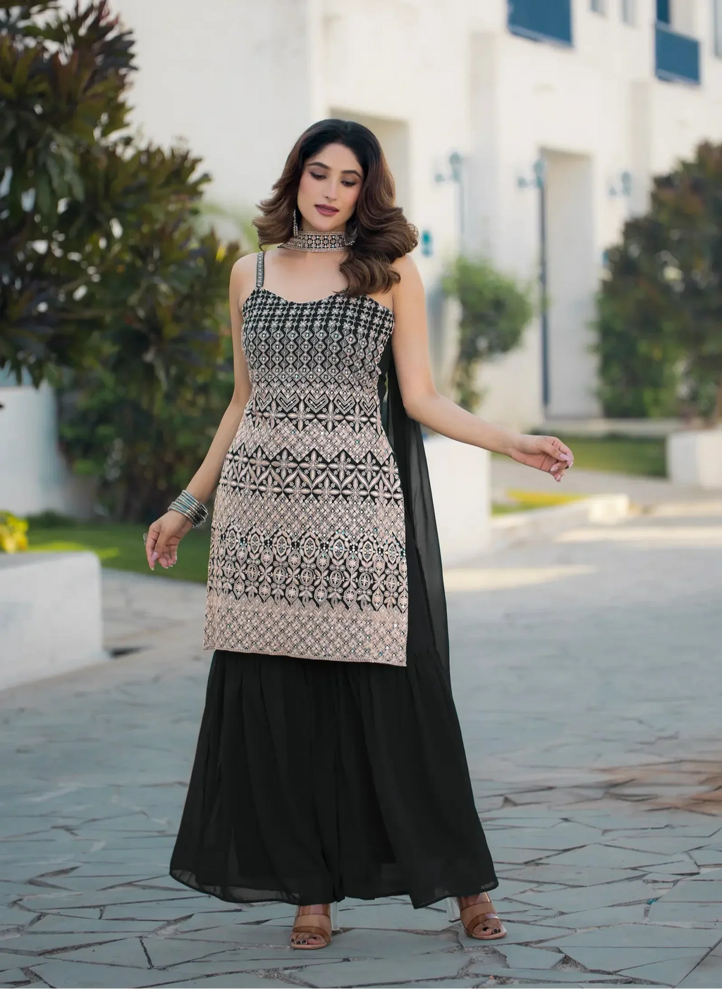 Black Georgette Sequence Embroidery Work Salwar Suit