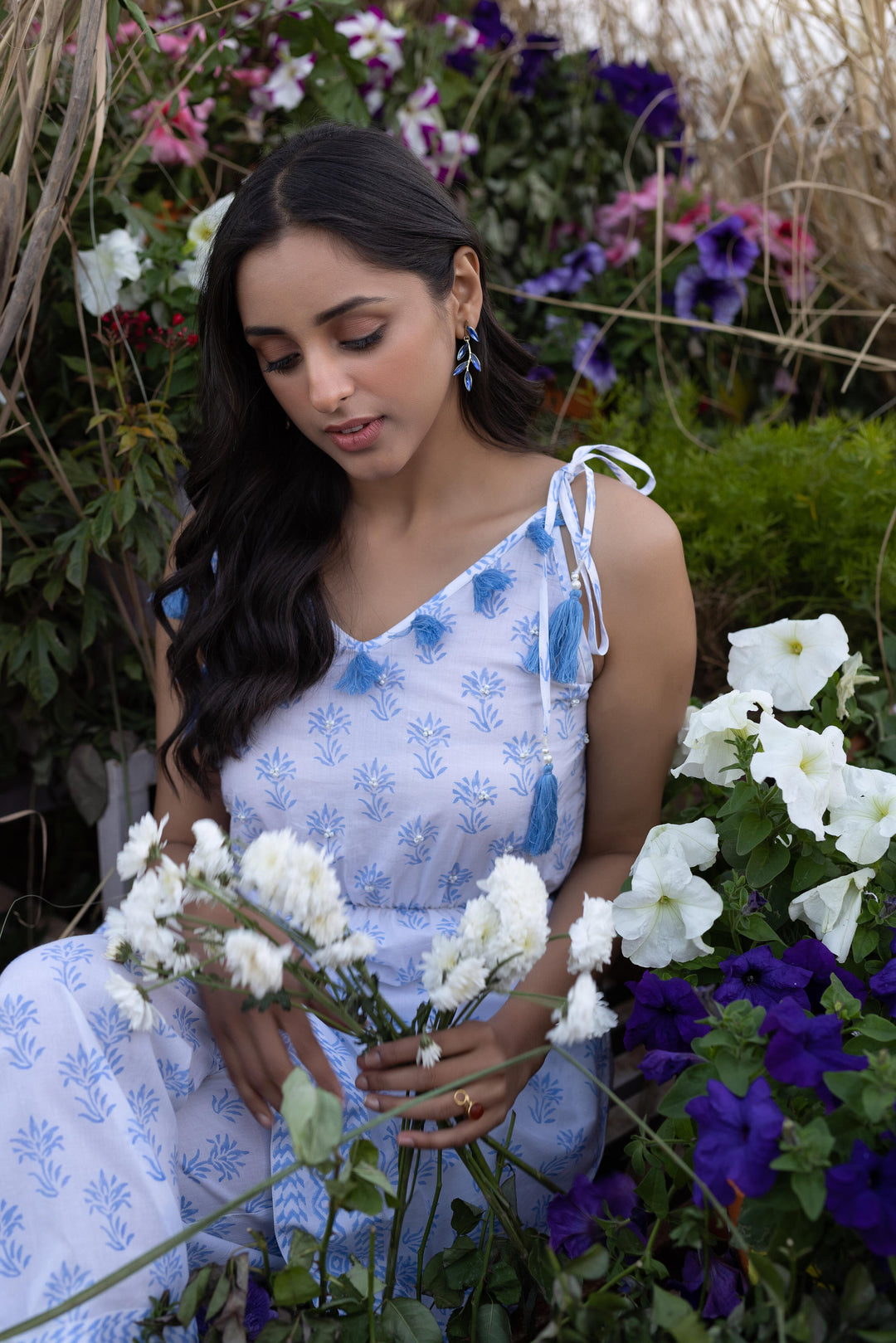 Blue White Kurta Set