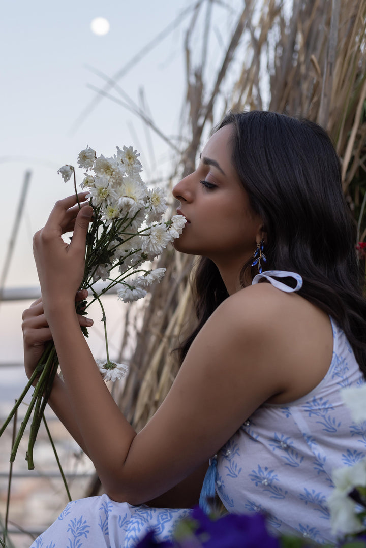 Blue White Kurta Set