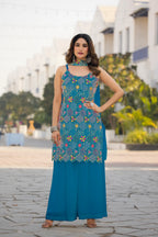 Blue Chinon Sequence Embroidery Work Salwar Suit