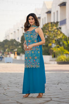 Blue Chinon Sequence Embroidery Work Salwar Suit